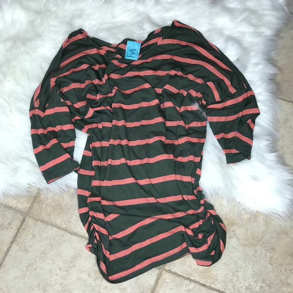 Olive & Coral Striped Top FINAL OFFER DONATING